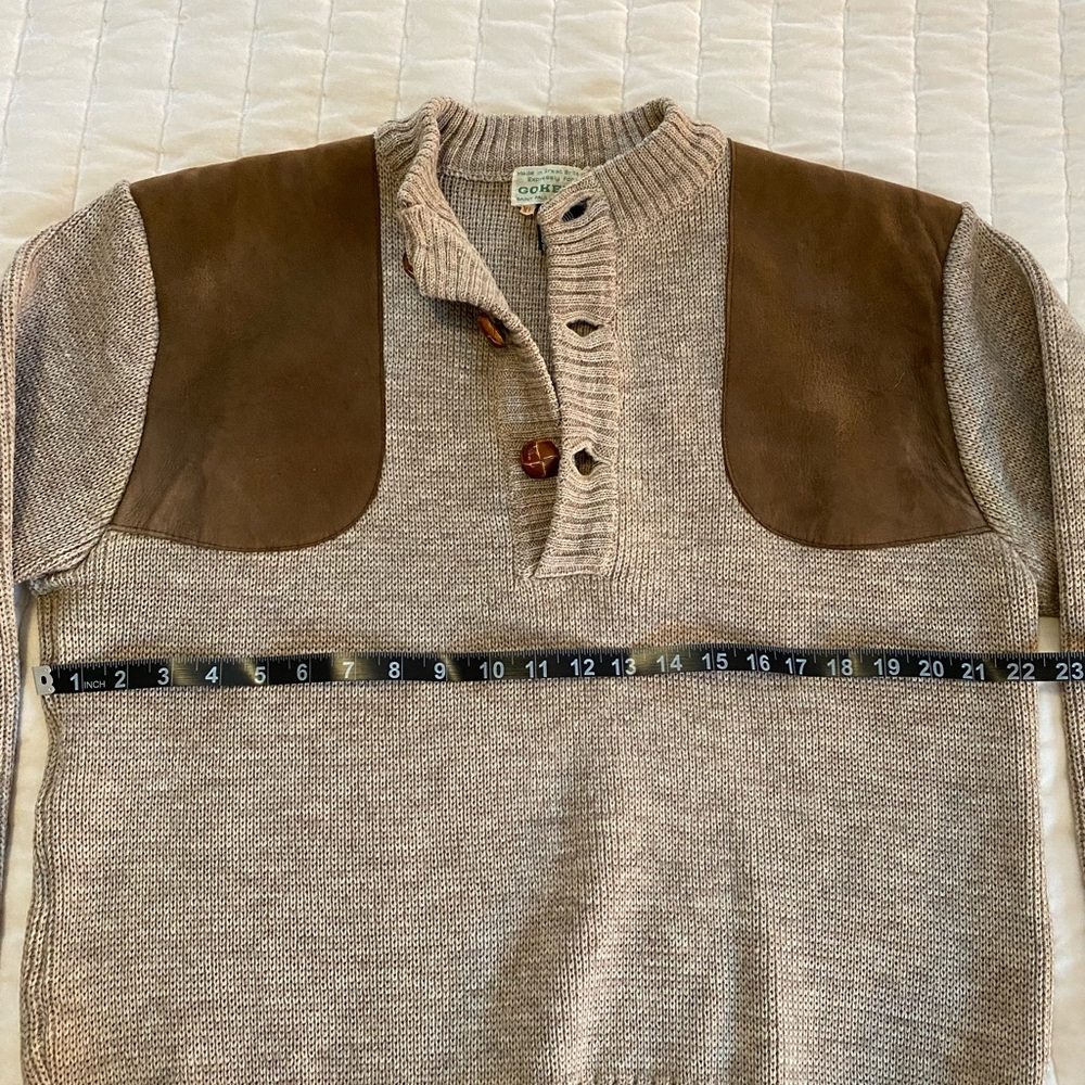 Vintage Wool XL Crewneck Sweater with Suede Shoulder & Elbow Patches - Picture 4 of 6